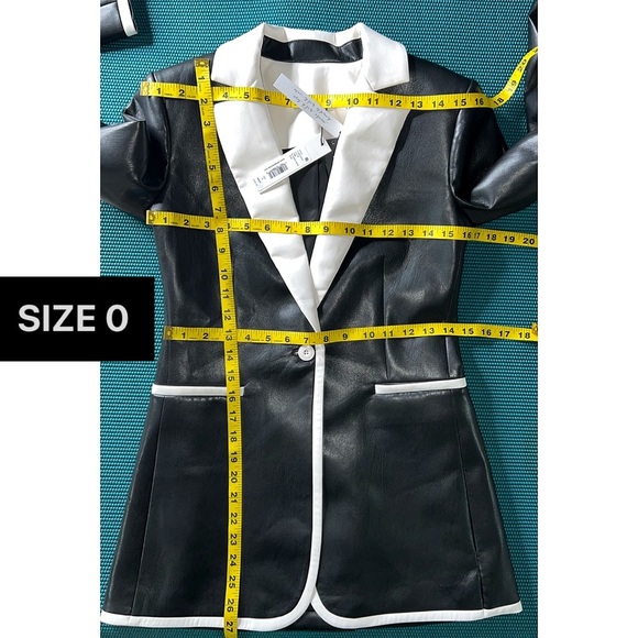 Alice + Olivia Breann Black Off White Vegan Leather Blazer Jacket - Picture 10 of 16